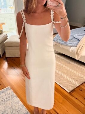 Alexis Cream Midi Slip Dress with Braided Straps